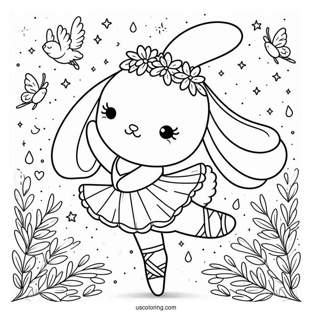 Cute Bunny Doing Ballet Coloring Page