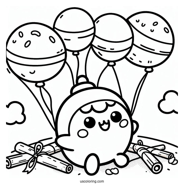 Pompompurin With Cinnamon Flying With Balloons
