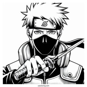 Detailed Hatake Kakashi Coloring Page Holding A Kunai
