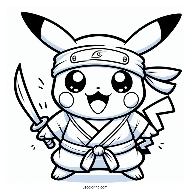 Adorable Ninja Pikachu Coloring Sheet For Kids