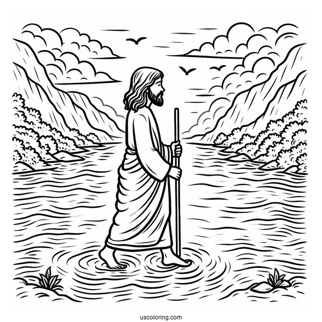 Jesus Walked On Water Miracle Coloring Page