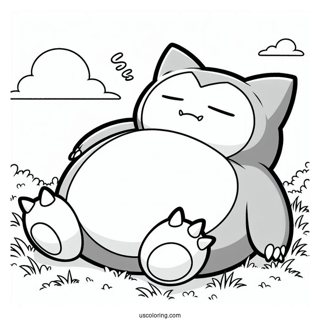 Simple Snorlax Coloring Page Sleeping On Grass For Kids