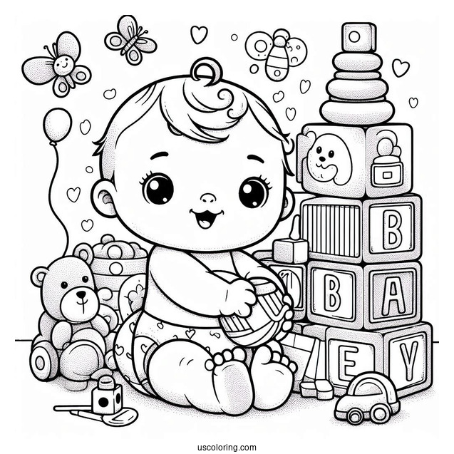 Baby Coloring Page Of Toys Alphabet Blocks And Rock A Stack