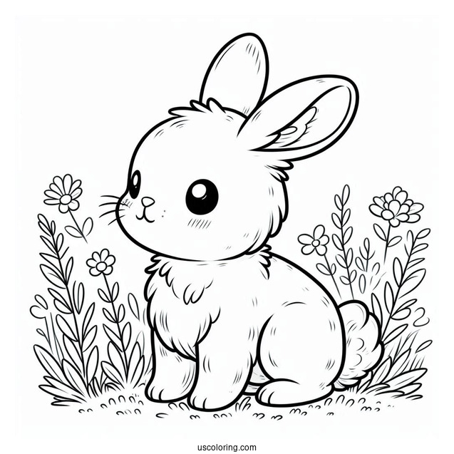 Baby Rabbit Standing In Grass Coloring Page