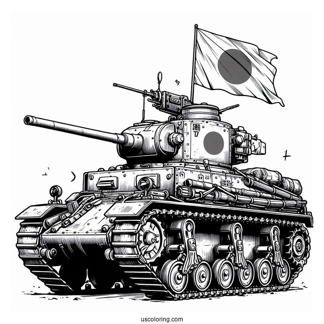 Type 90 Tank With Gunners and Japanese Flag