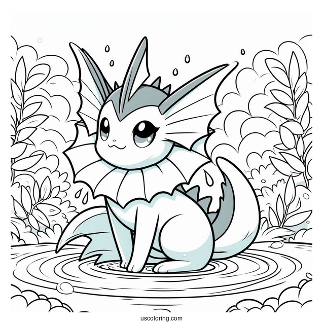 Coloring Sheet Of Vaporeon On Water