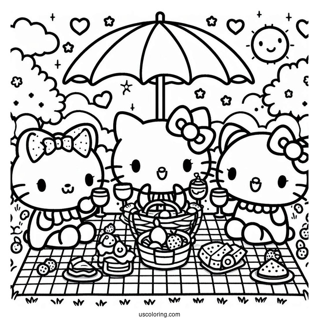 Sanrio Coloring Pages Of Friends At A Picnic