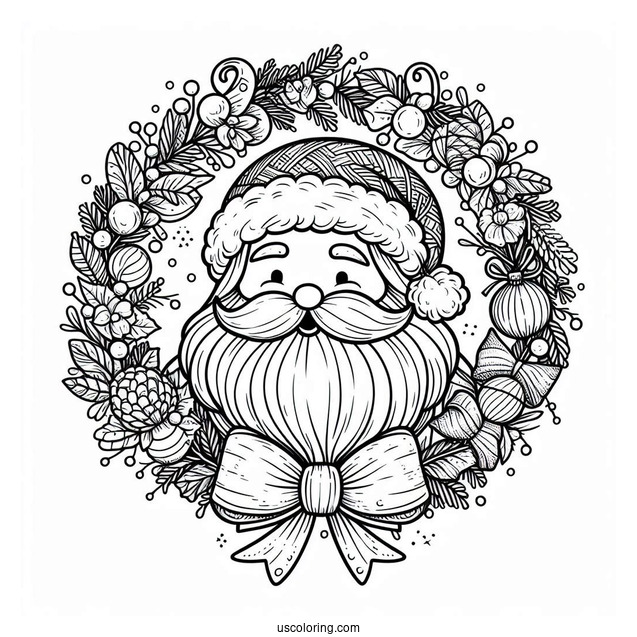 Santa Christmas Wreath Coloring Sheet