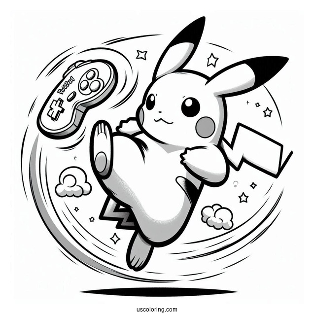 Raichu Coloring Page Kicking Air With Game Boy In Background