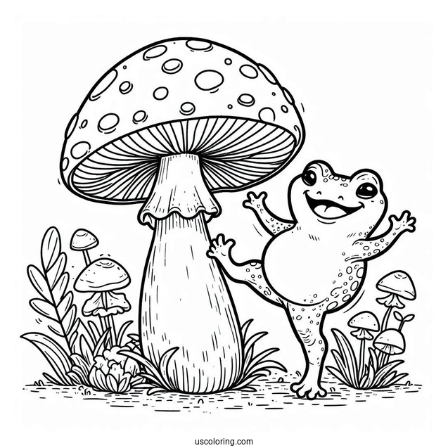 Mushroom Coloring Page Of Happy Toad Dancing Coloring Page For Kids