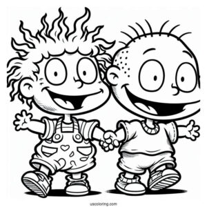 Rugrats Coloring Page Of Tommy And Chuckie Smiling Rugrats