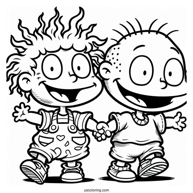 Rugrats Coloring Page Of Tommy And Chuckie Smiling Rugrats