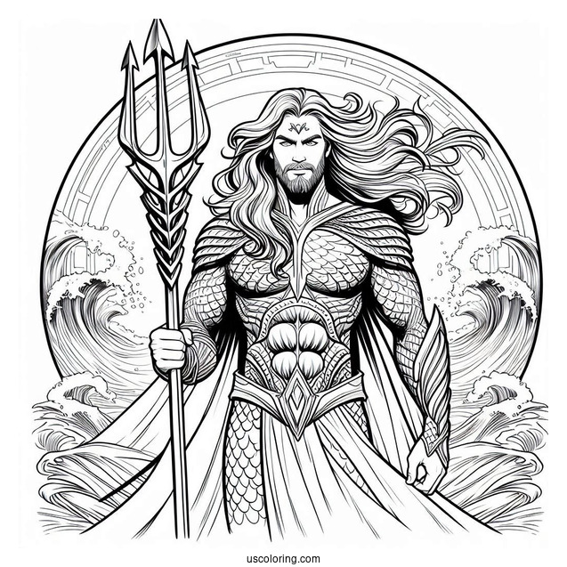 Aquaman Coloring Page Justice League Mera Holding A Trident
