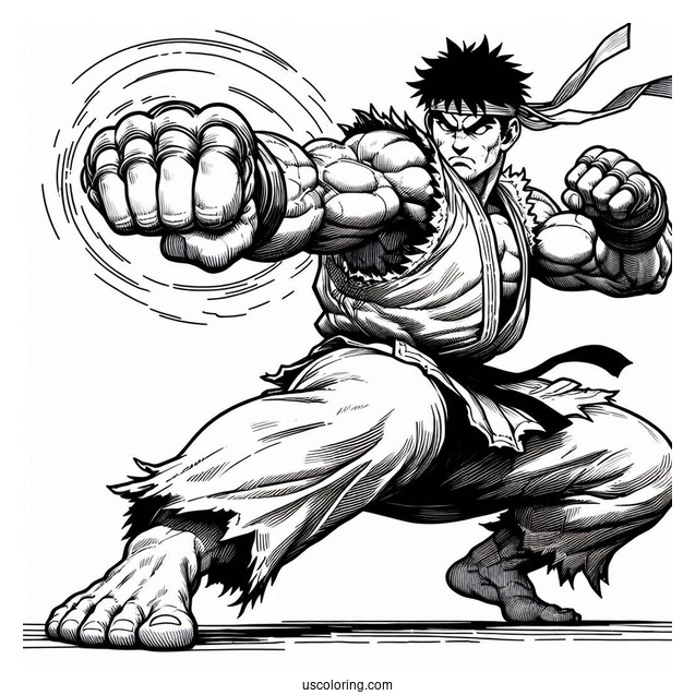 Street Fighter Coloring Page Of Ryu Punching Ken Masters For Kids
