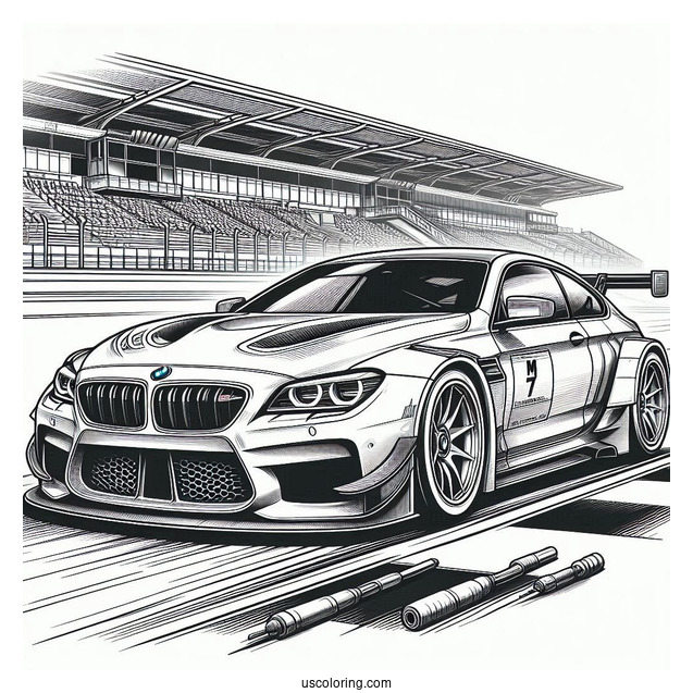 BMW Coloring Page M6 GT3 On Race Track