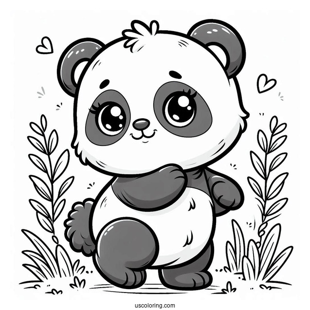 Baby Panda Walking On Grass Coloring Sheet