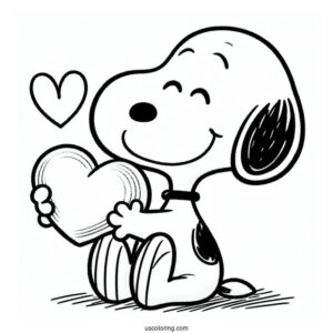 Snoopy Holding a Love Heart To Color