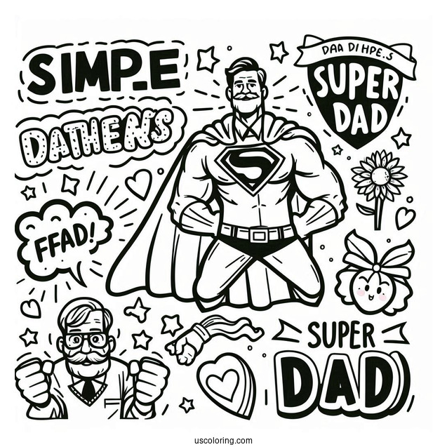 Father's Day Coloring Page Of Comic Super Dad Words For Kids