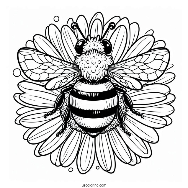 Large Bee Coloring Page On Top Of A Daisy
