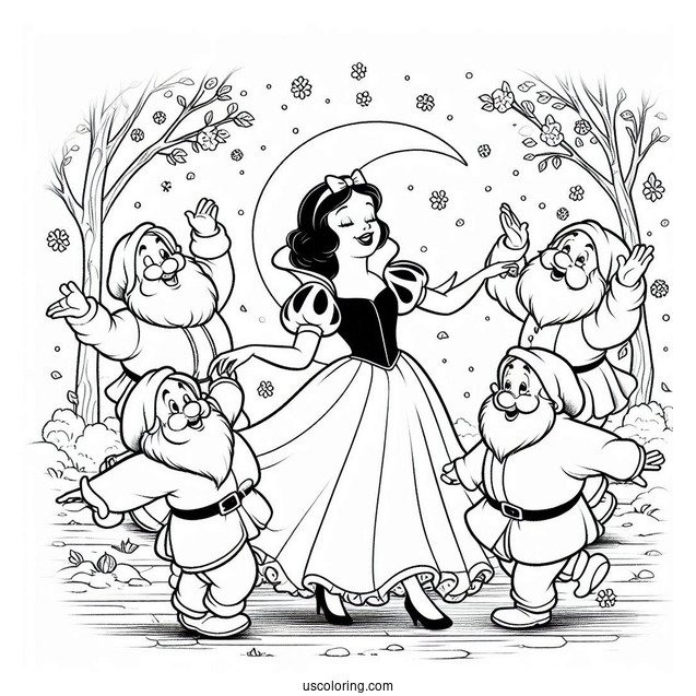 Snow White Coloring Pages Dancing With The Dwarves