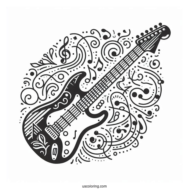 Music Coloring Page Of Electric Guitar Outline