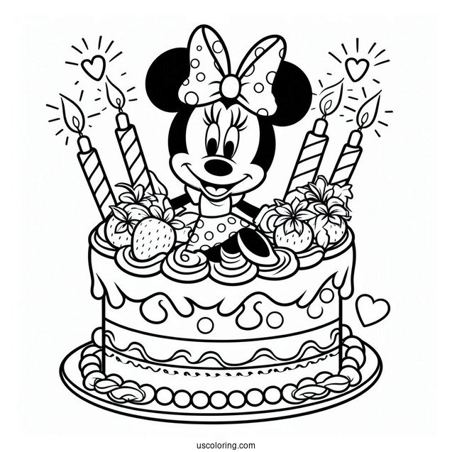 Coloring Sheet Of Minnie Mouse Birthday Cake