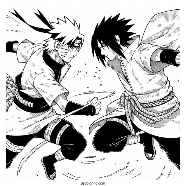 Detailed Uchiha Sasuke Coloring Page Fighting With Kusanagi