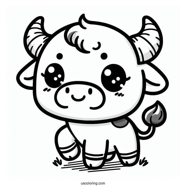 Cute Chibi Bull Coloring In For Preschoolers