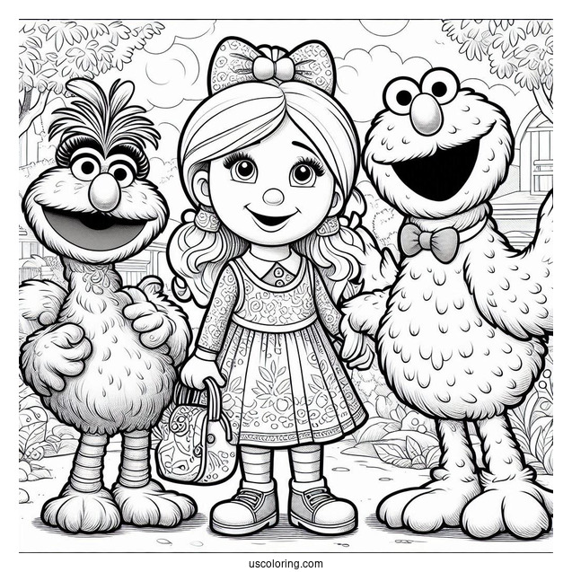 Realistic Abby, Big Bird, And Elmo Coloring Sheet