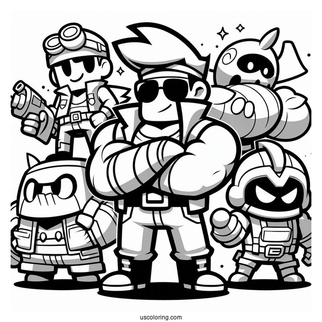 Brawl Stars Coloring Page Of Colt With Other Brawlers