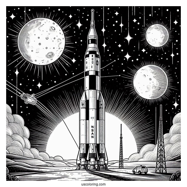 NASA Saturn V Rocket In Space To Color
