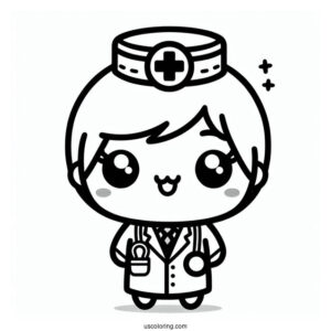 Kawaii Doctor With A Coat Coloring Page For Kids