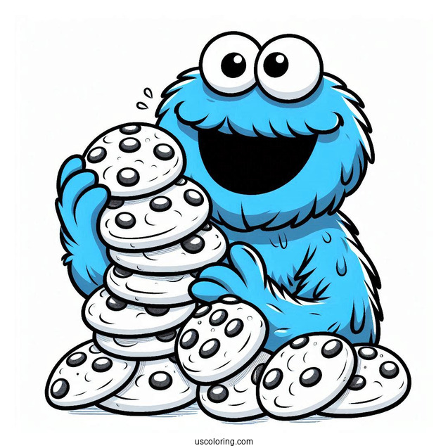 Cute Cookie Monster Holding Pile Of Cookies