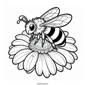 Large Bee Coloring Page On Top Of A Daisy