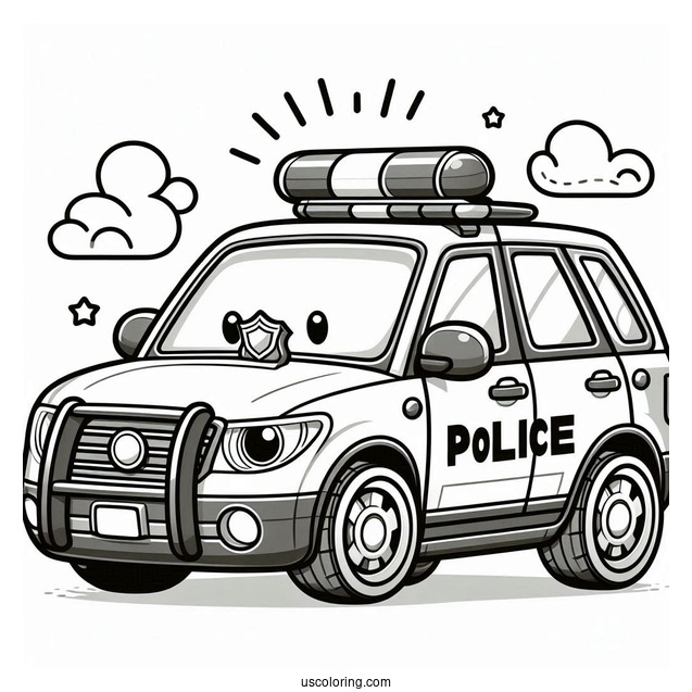 Cartoon Style Police Car To Color For Kids
