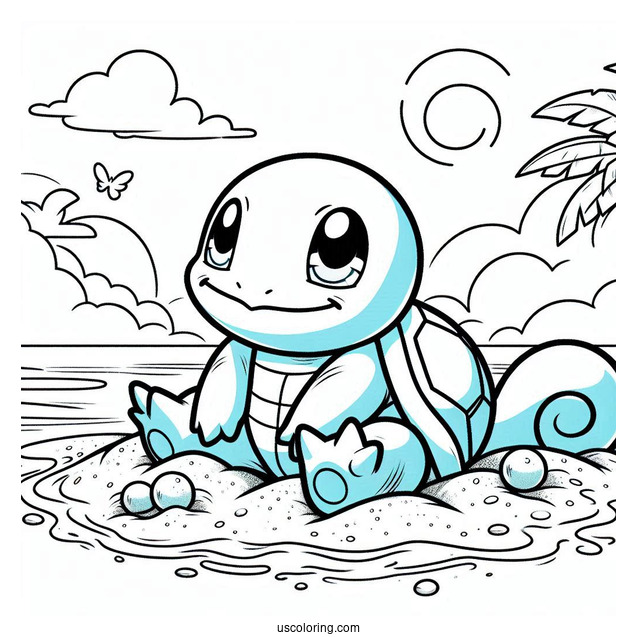 Squirtle Coloring Page Rolling On Sand