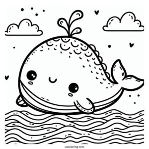 Cute Coloring Page Cartoon Whales Swimming In The Ocean