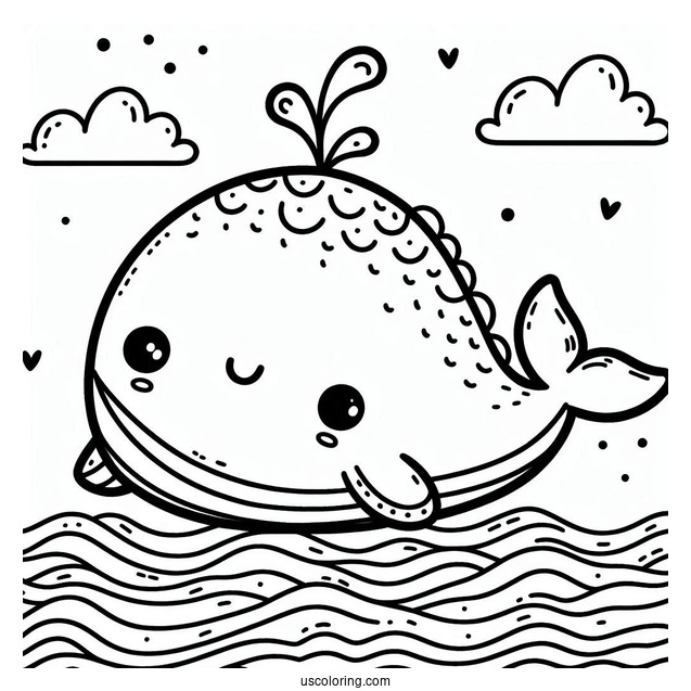 Cute Coloring Page Cartoon Whales Swimming In The Ocean