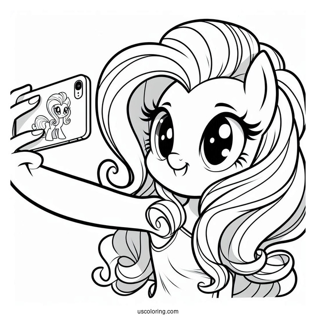 Pinkie Pie Coloring Page Taking A Selfie With Fluttershy