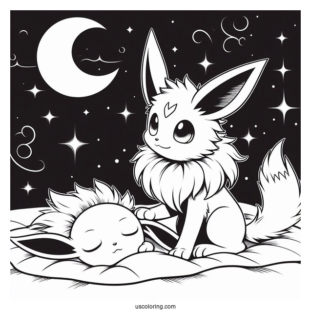 Espeon Watching Over Sleeping Jolteon Coloring Page
