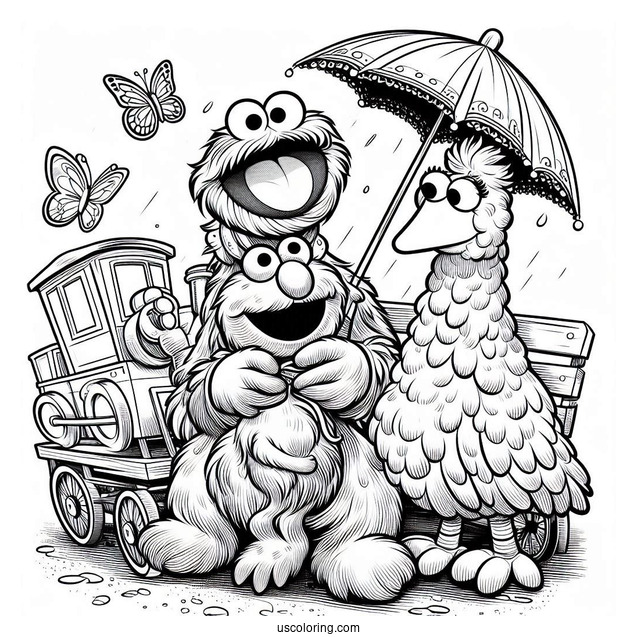 Realistic Abby, Big Bird, And Elmo Coloring Sheet