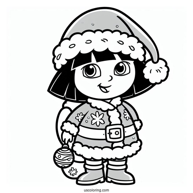 Dora Dressed In a Santa Suit Coloring Page