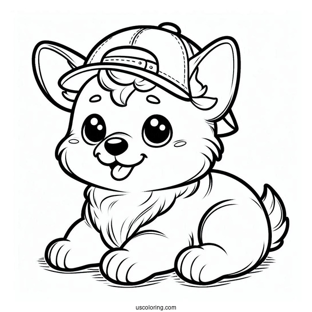 Cute Coloring Page Corgi Puppy Wearing A Cap