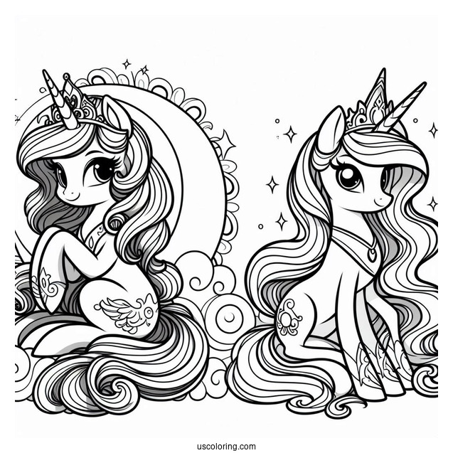 Young Princess Celestia Coloring Page And Princess Luna Playing