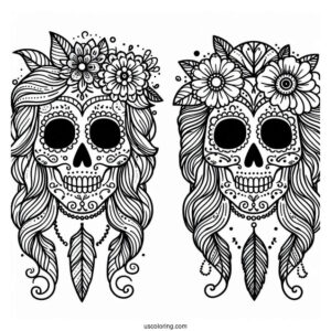 Two Simple Sugar Skulls Coloring Page For Kids