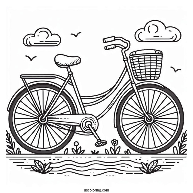Bicycle Coloring Page Flashcard For Kids