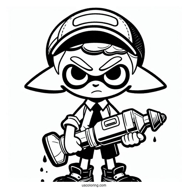 Splatoon Coloring Page Of Serious Octoling Boy Holding Inkjet