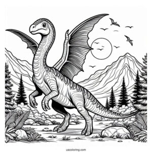 Scary Troodon In The Mountain Coloring Page