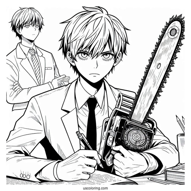 Manga Coloring Page Of Simple Chainsaw Man Denji
