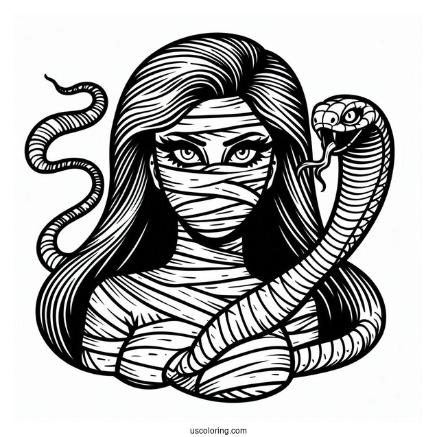 Evil Female Mummy Coloring Page With Serpent